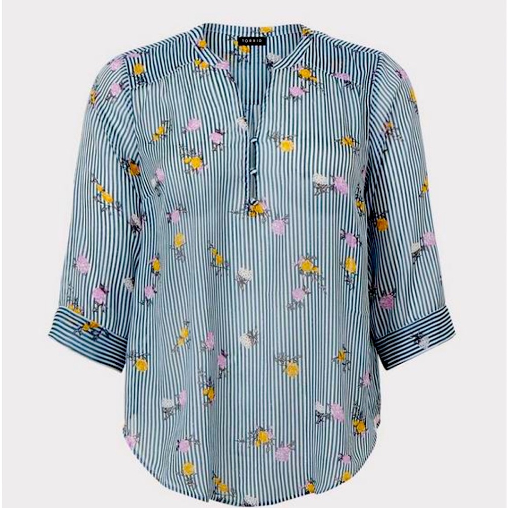 Torrid Harper Lurex Floral Chiffon Pullover Blue White‎ Striped Metallic Sz 2X